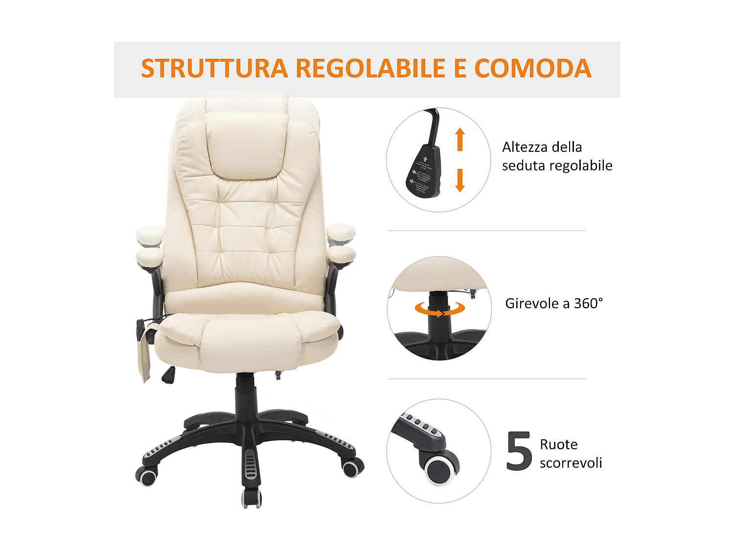 Poltrona massaggiante da ufficio a 6 punti in pu beige