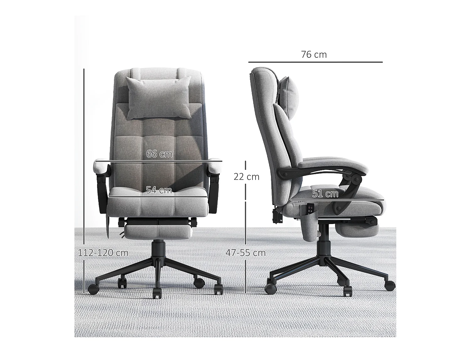 Sedia da ufficio riscaldante con 6 punti massaggio e 5 modalità grigia