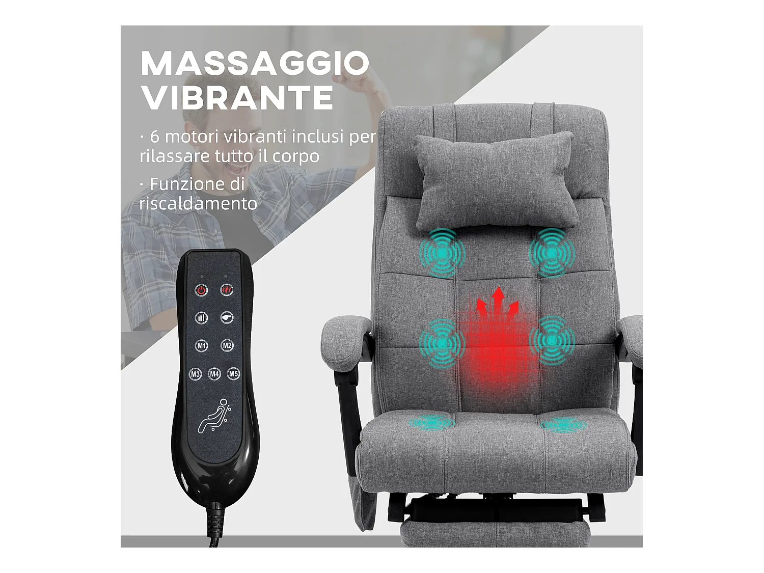 Sedia da ufficio riscaldante con 6 punti massaggio e 5 modalità grigia