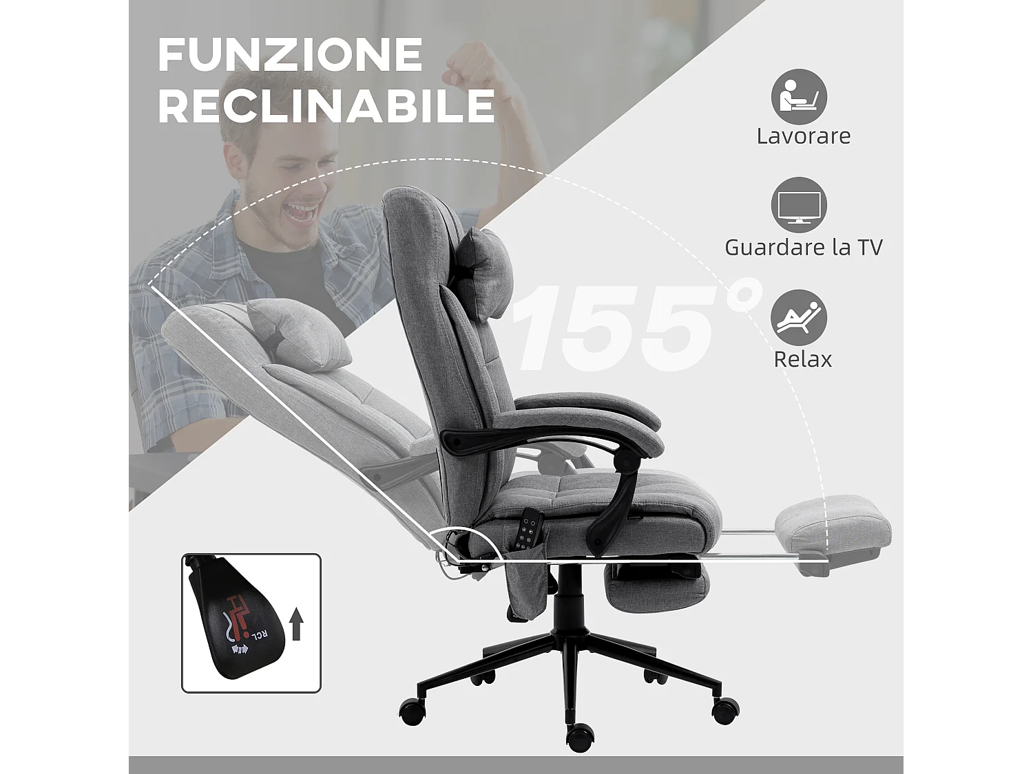 Sedia da ufficio riscaldante con 6 punti massaggio e 5 modalità grigia