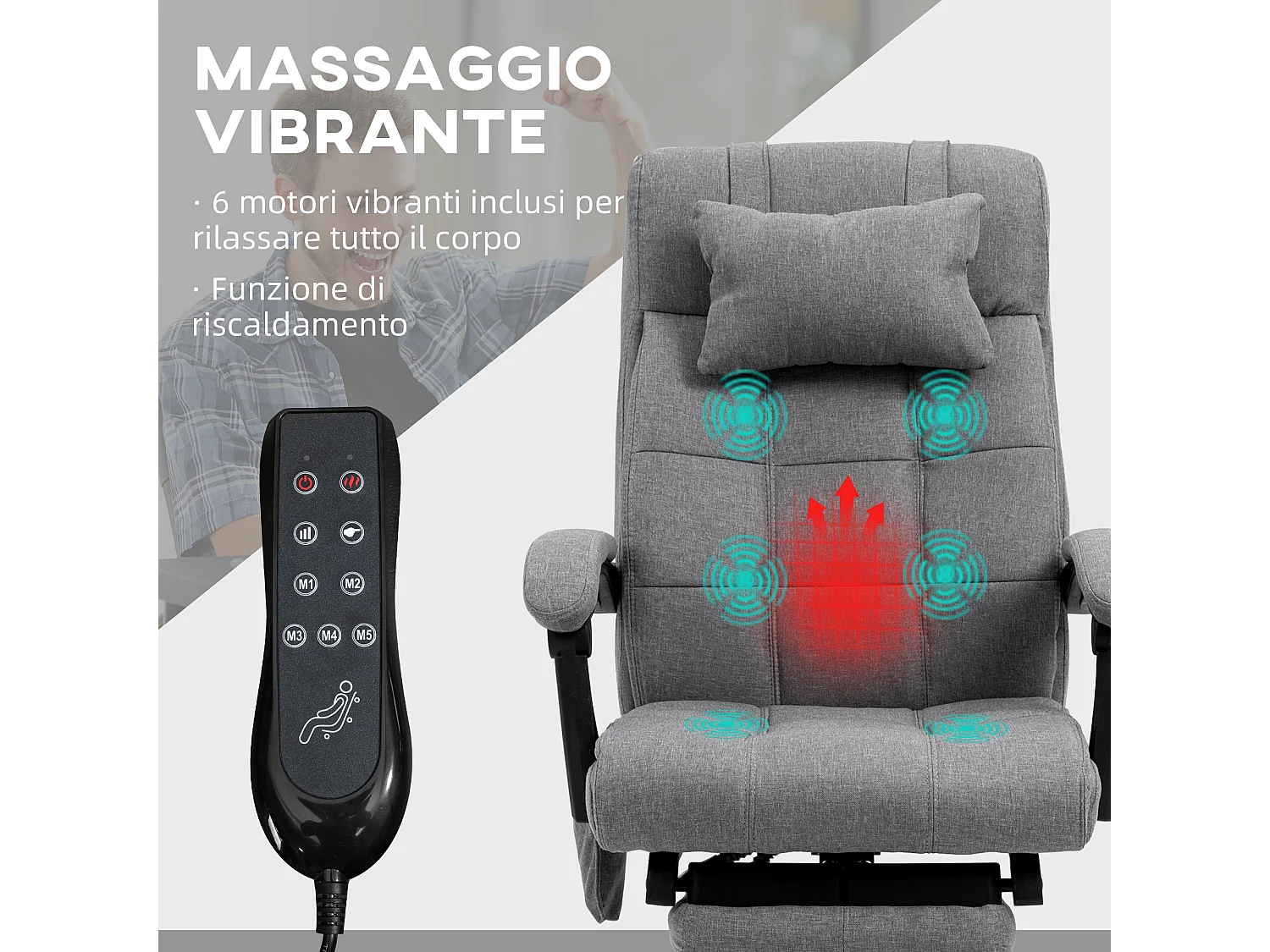 Sedia da ufficio riscaldante con 6 punti massaggio e 5 modalità grigia