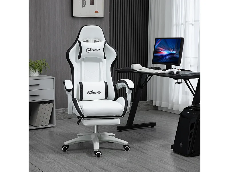 Sedia gaming altezza regolabile con schienale reclinabile nero bianco