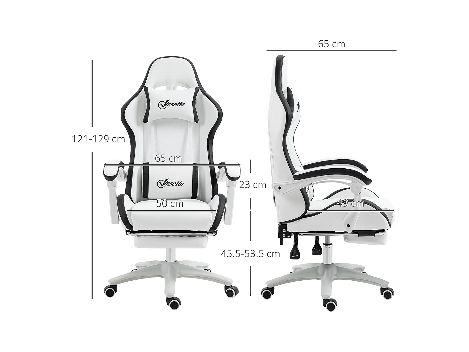 Sedia gaming altezza regolabile con schienale reclinabile nero bianco