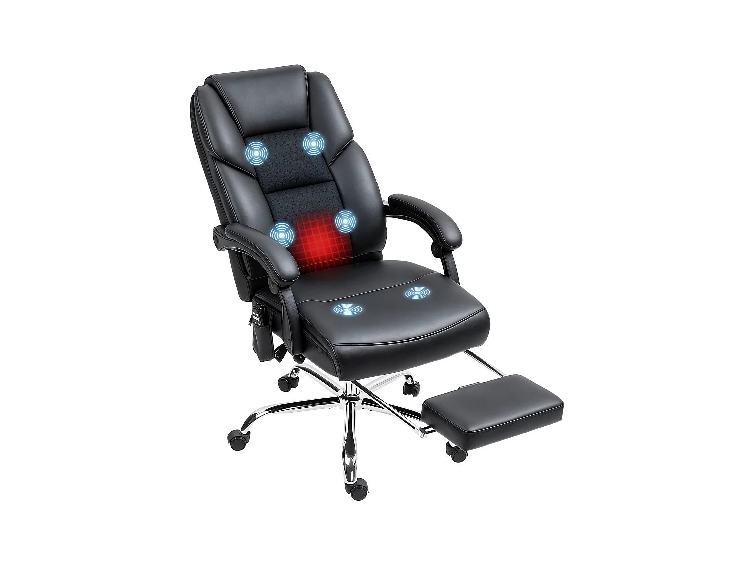 Sedia da ufficio massaggiante riscaldata e reclinabile pelle pu nero