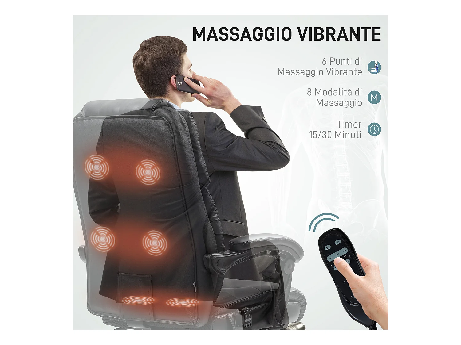 Sedia da ufficio massaggiante riscaldata e reclinabile pelle pu nero