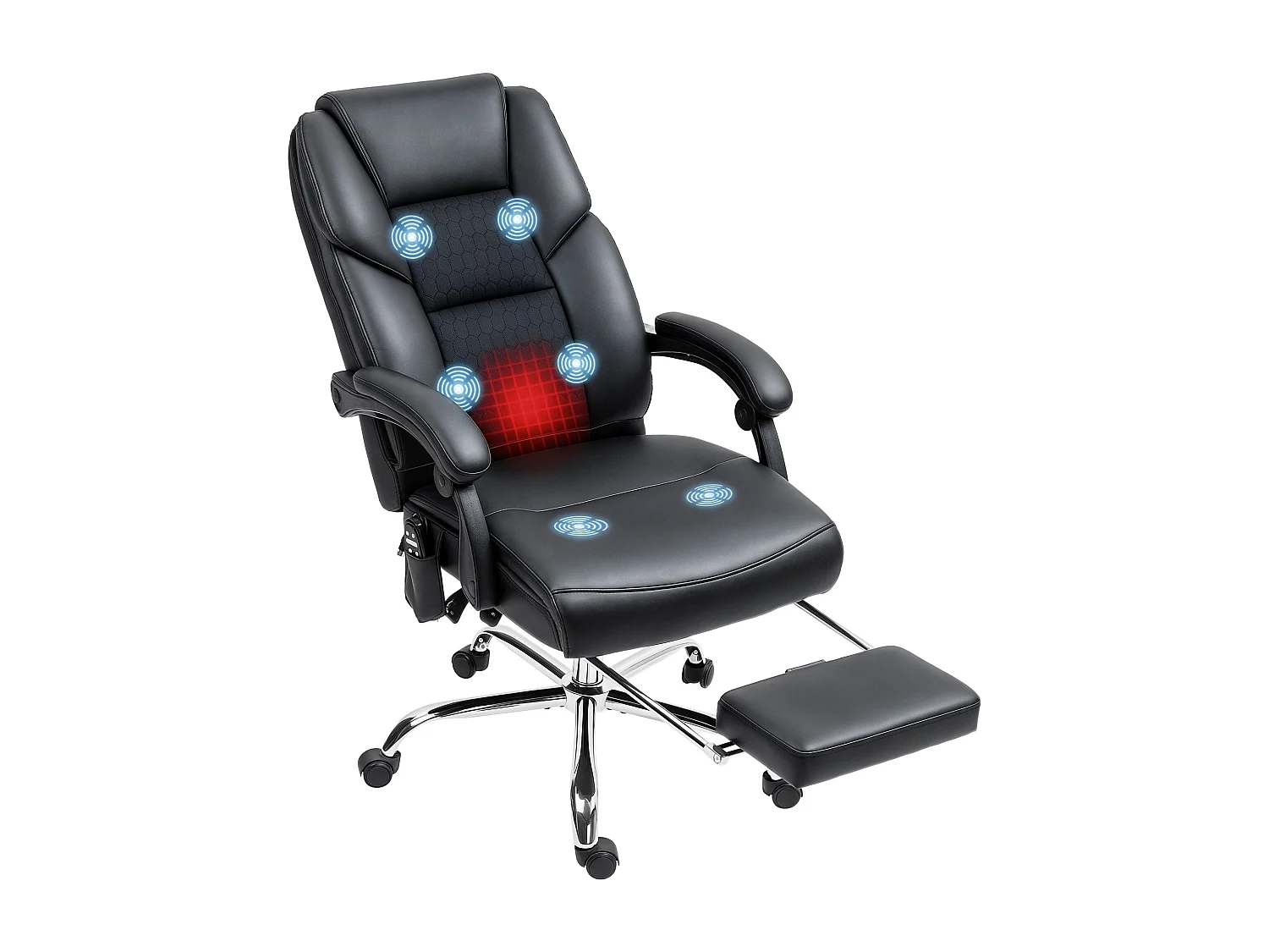 Sedia da ufficio massaggiante riscaldata e reclinabile pelle pu nero