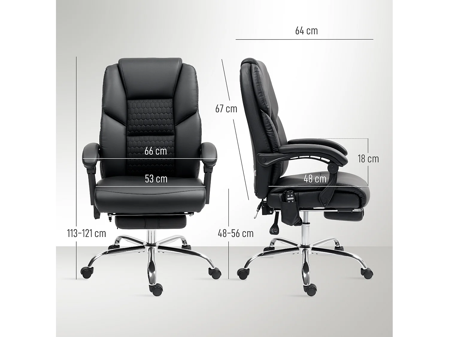 Sedia da ufficio massaggiante riscaldata e reclinabile pelle pu nero