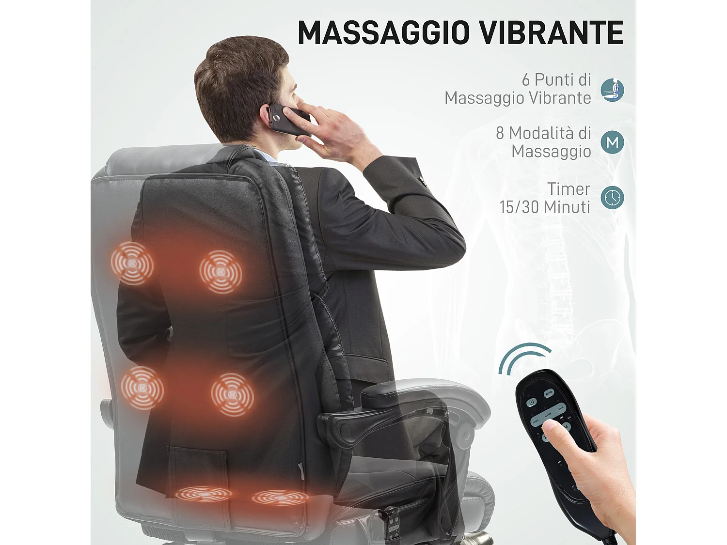 Sedia da ufficio massaggiante riscaldata e reclinabile pelle pu nero