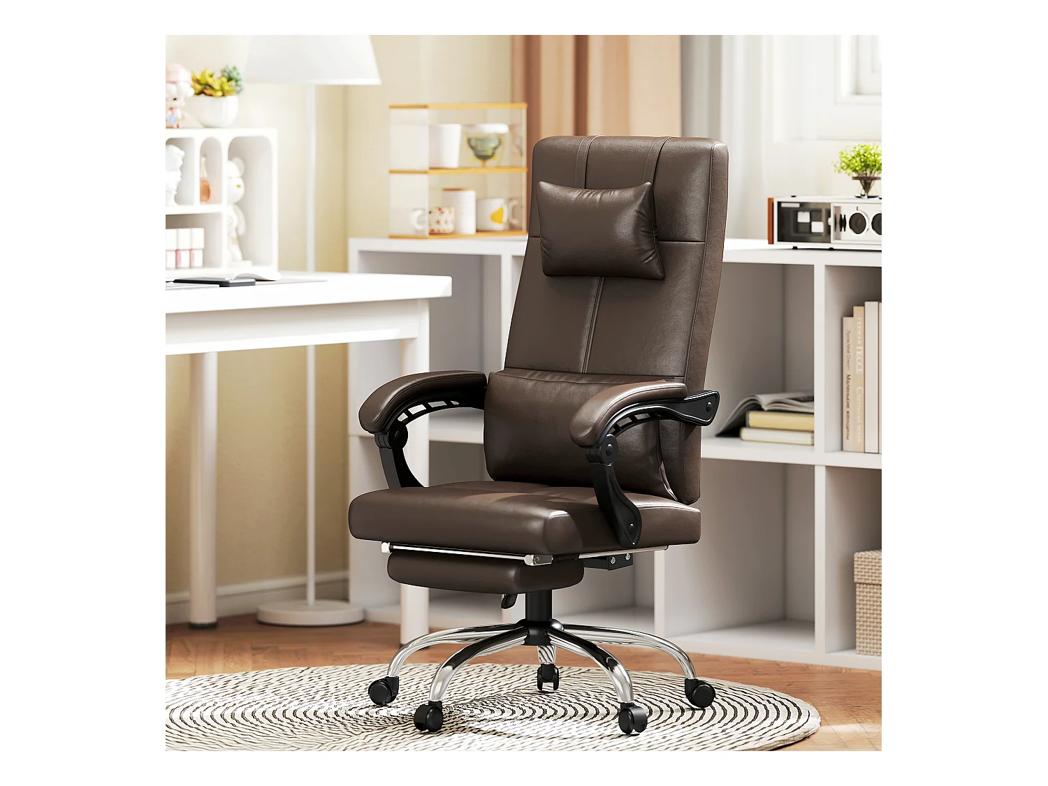 Sedia da ufficio massaggiante ad altezza regolabile pelle pu marrone