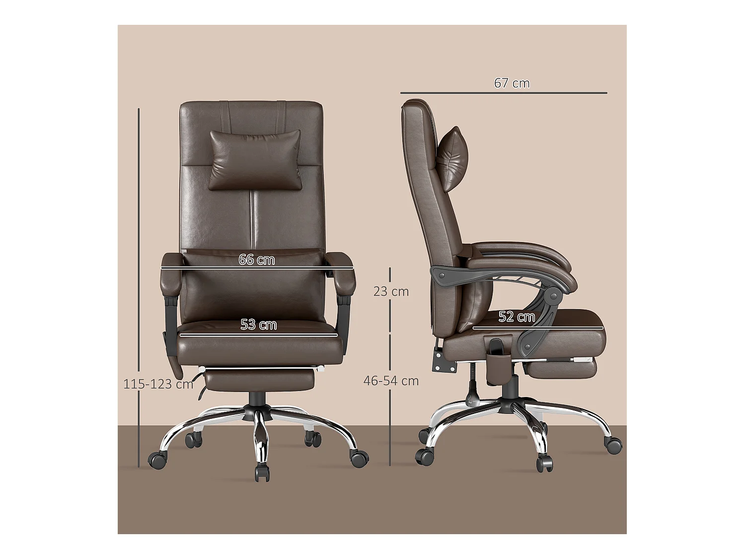 Sedia da ufficio massaggiante ad altezza regolabile pelle pu marrone