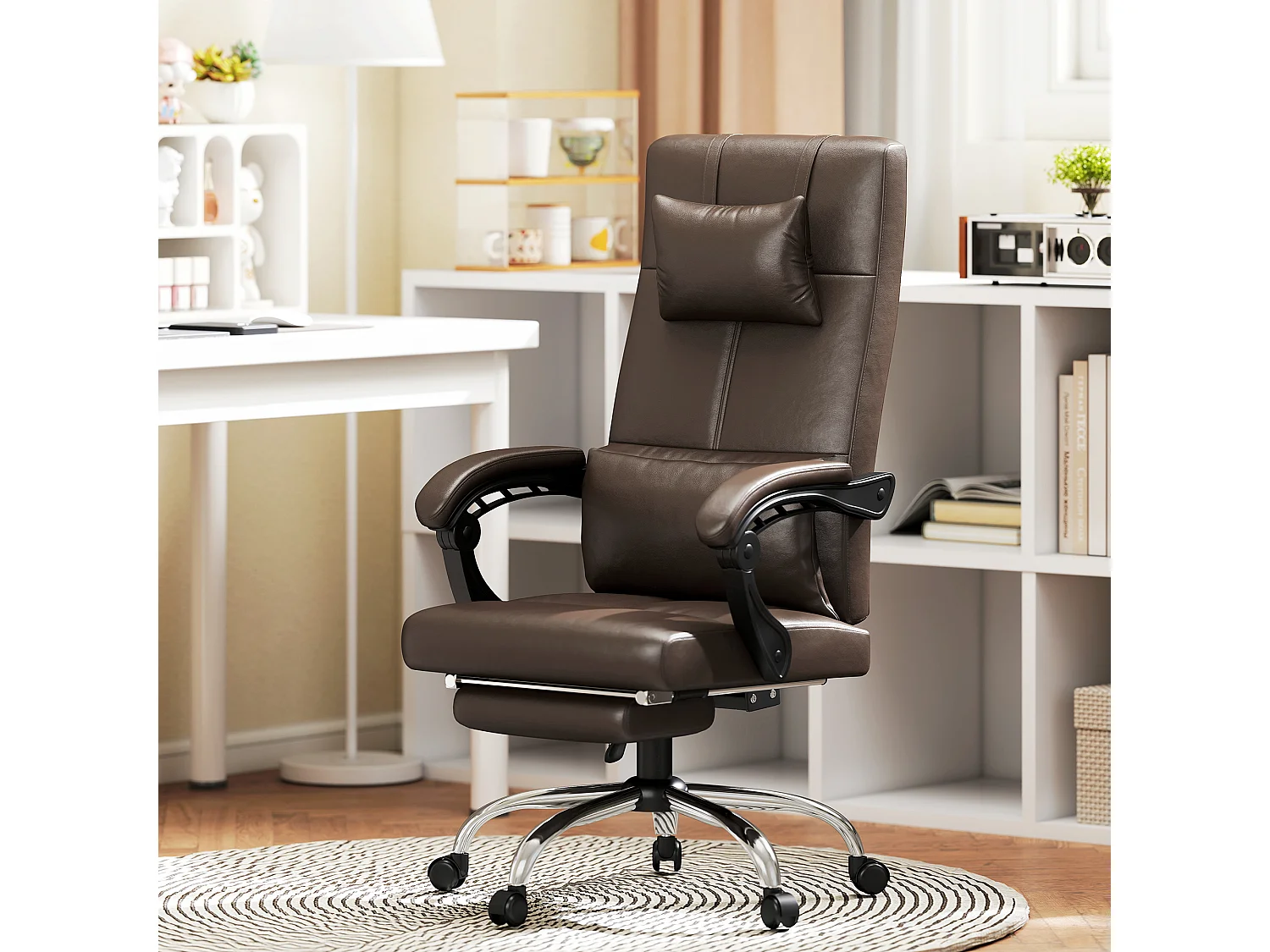 Sedia da ufficio massaggiante ad altezza regolabile pelle pu marrone