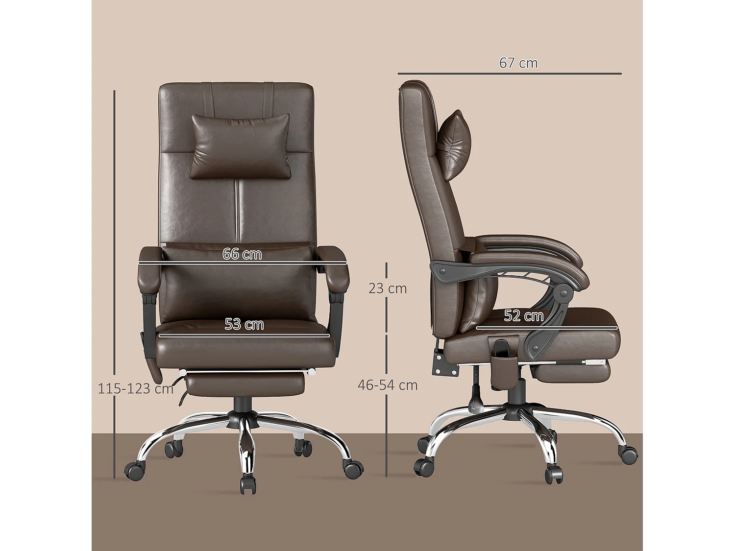 Sedia da ufficio massaggiante ad altezza regolabile pelle pu marrone