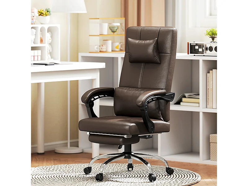 Sedia da ufficio massaggiante ad altezza regolabile pelle pu marrone