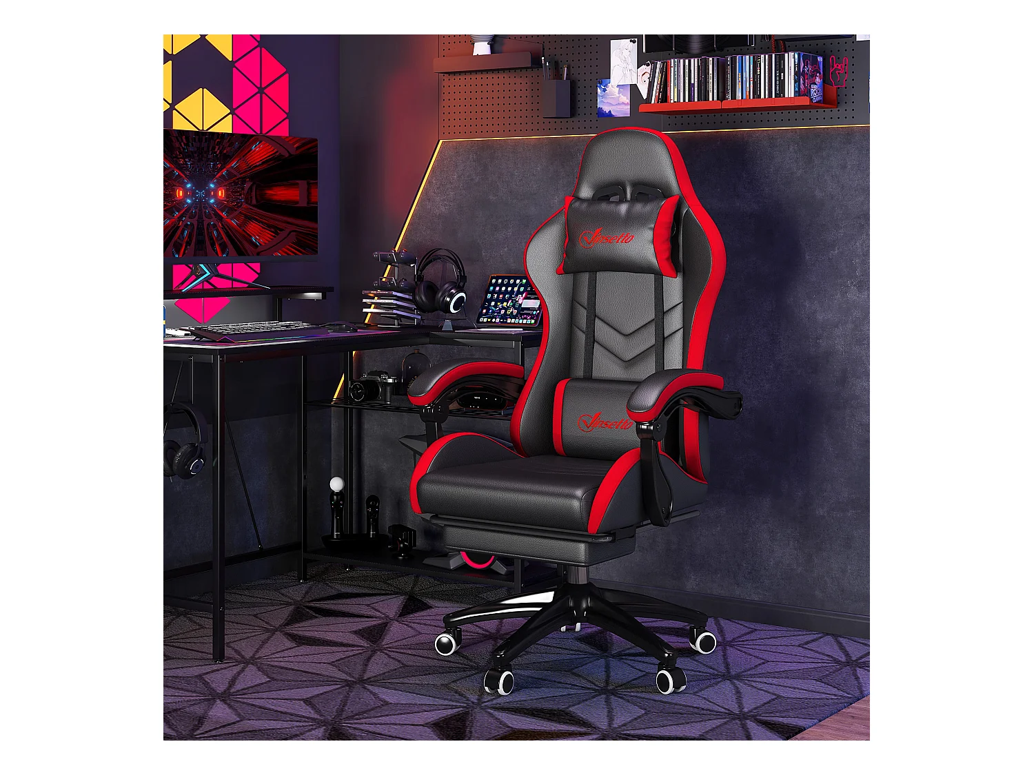 Sedia gaming altezza regolabile con schienale reclinabile nero rosso