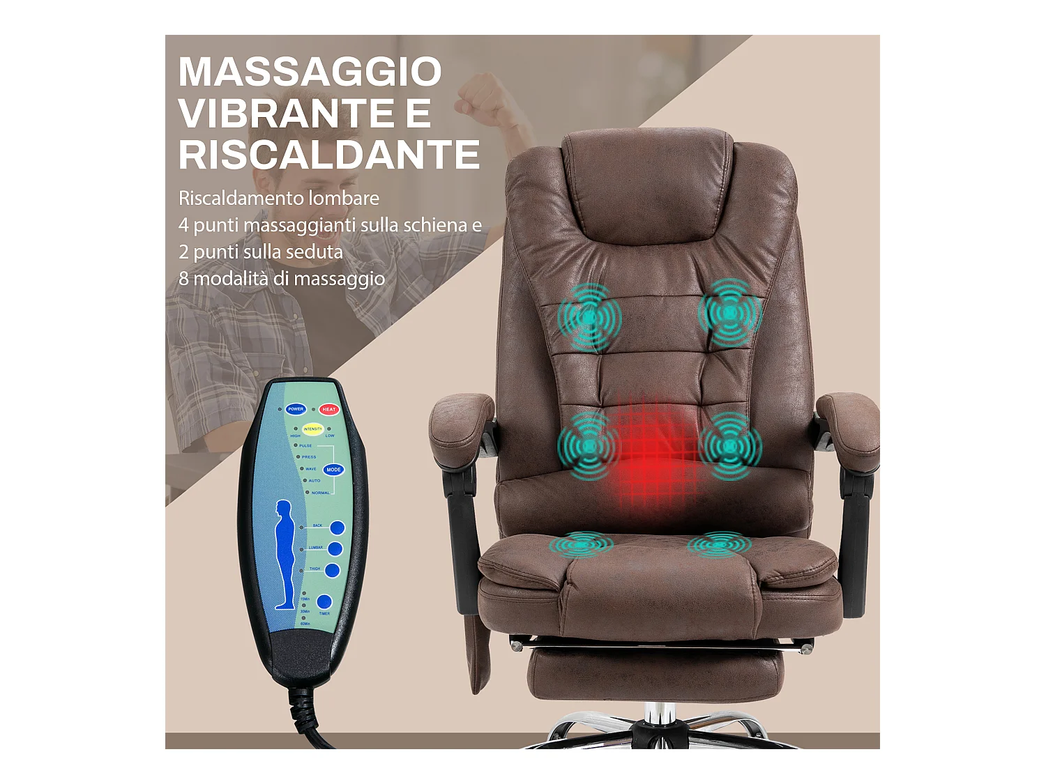 Poltrona da ufficio massaggiante con riscaldamento marrone