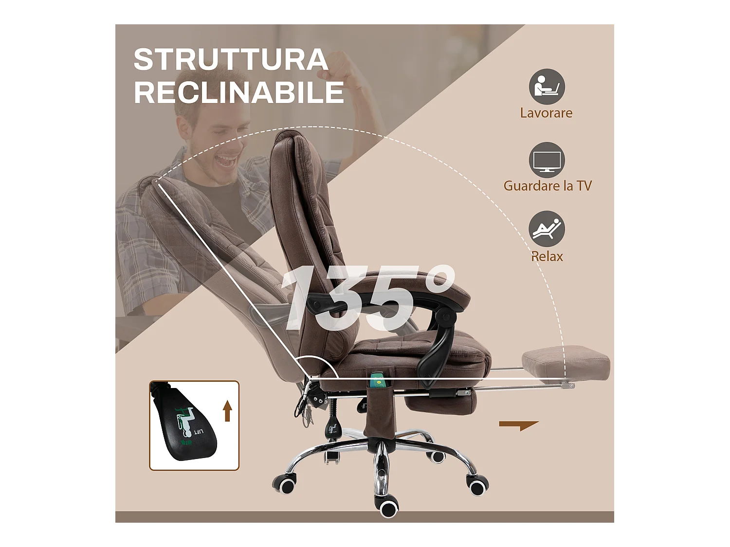 Poltrona da ufficio massaggiante con riscaldamento marrone