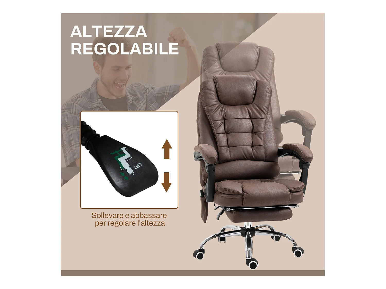 Poltrona da ufficio massaggiante con riscaldamento marrone