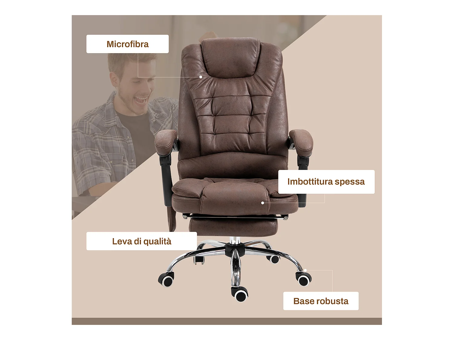 Poltrona da ufficio massaggiante con riscaldamento marrone