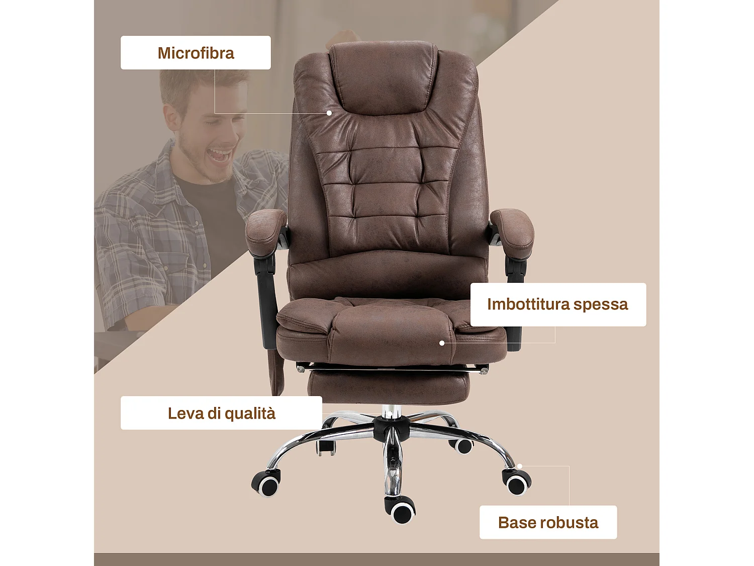 Poltrona da ufficio massaggiante con riscaldamento marrone