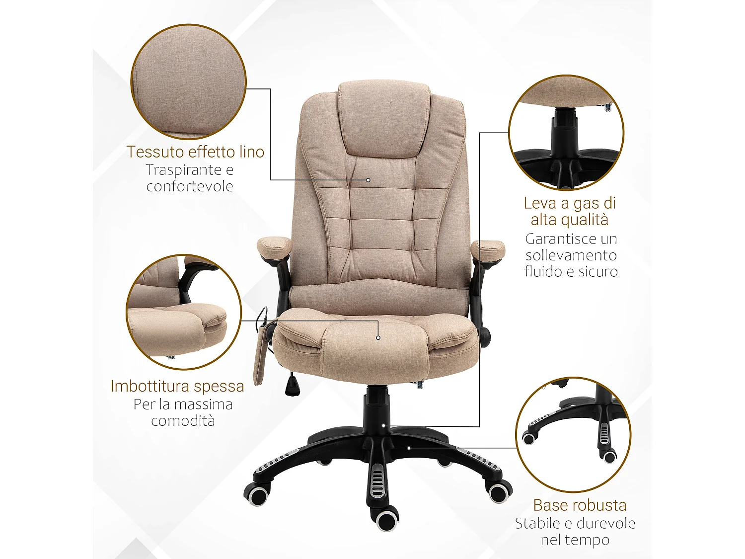 Poltrona massaggiante da ufficio 6 punti di massaggio beige