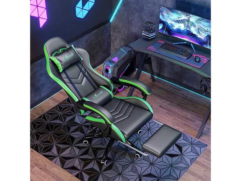 Sedia gaming altezza regolabile con schienale reclinabile nero verde