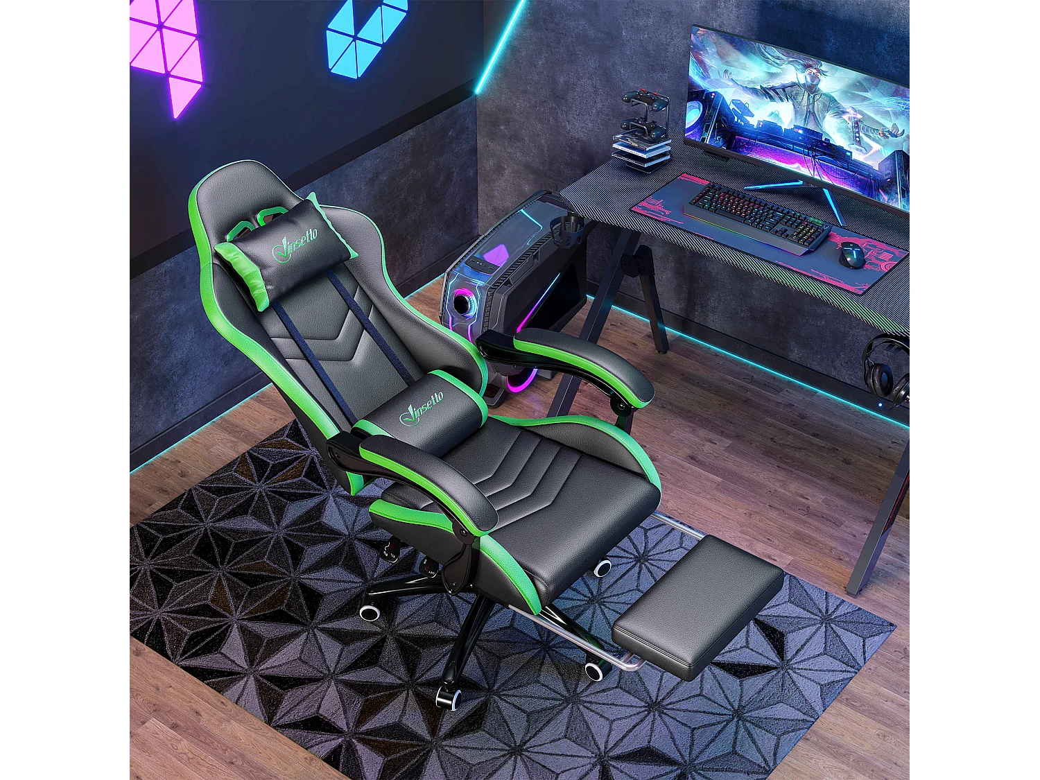 Sedia gaming altezza regolabile con schienale reclinabile nero verde