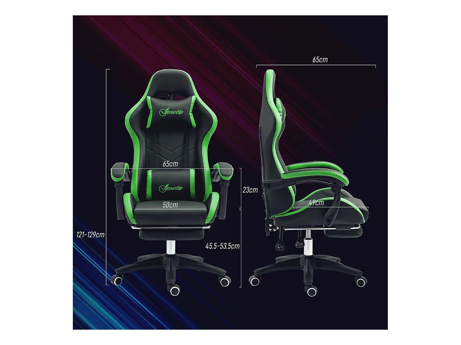 Sedia gaming altezza regolabile con schienale reclinabile nero verde