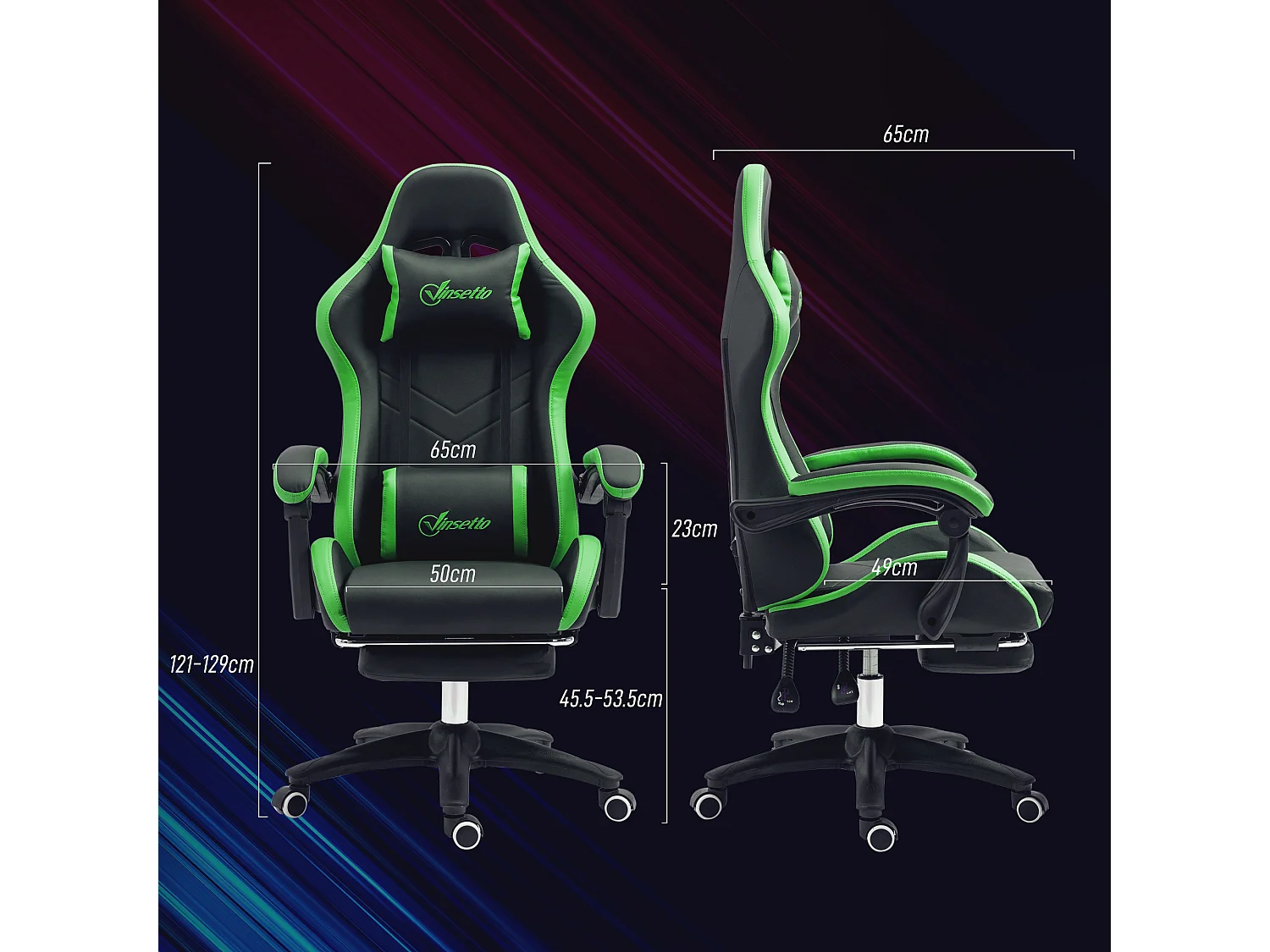 Sedia gaming altezza regolabile con schienale reclinabile nero verde