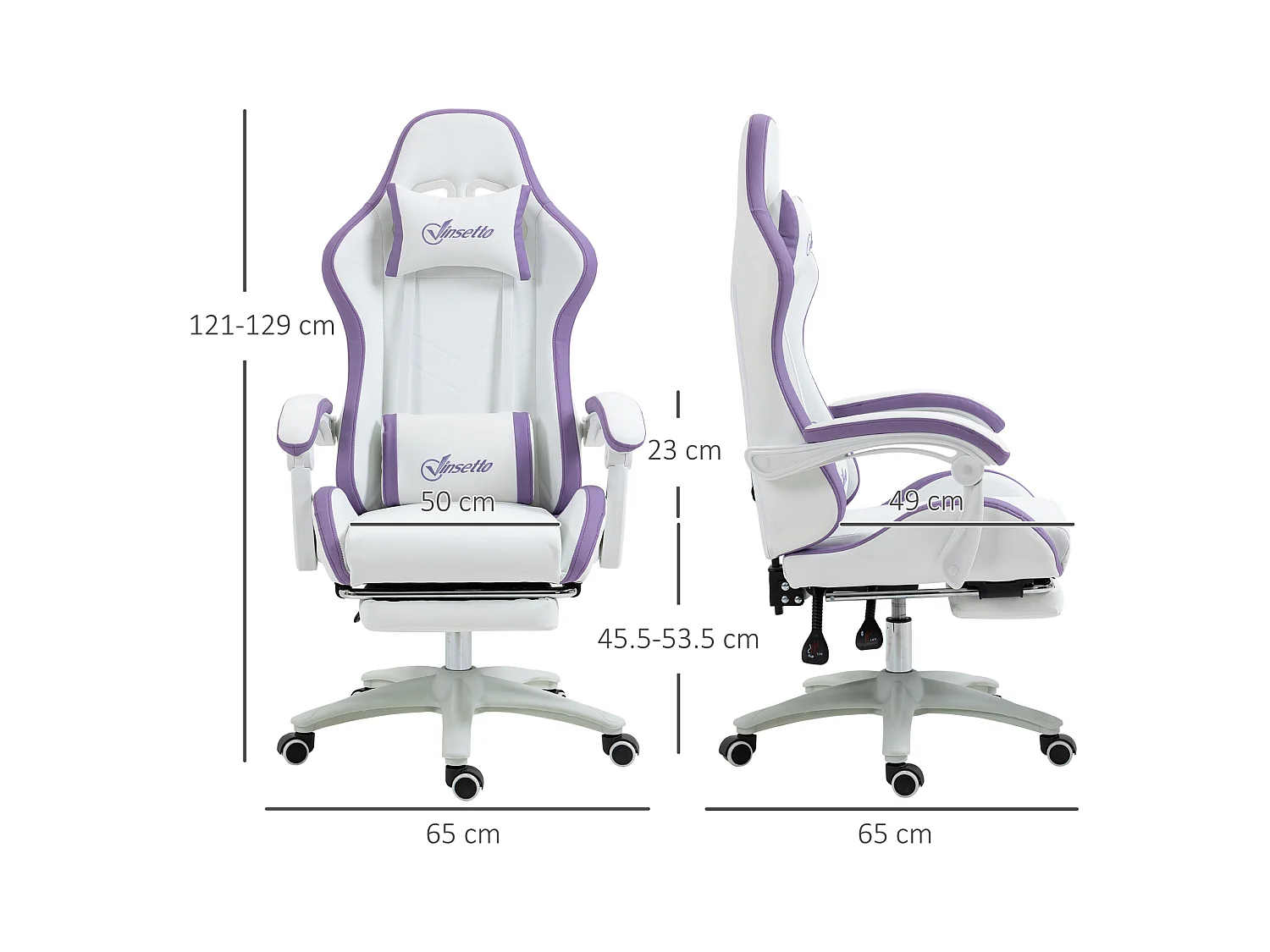 Sedia gaming altezza regolabile con schienale reclinabile bianco viola