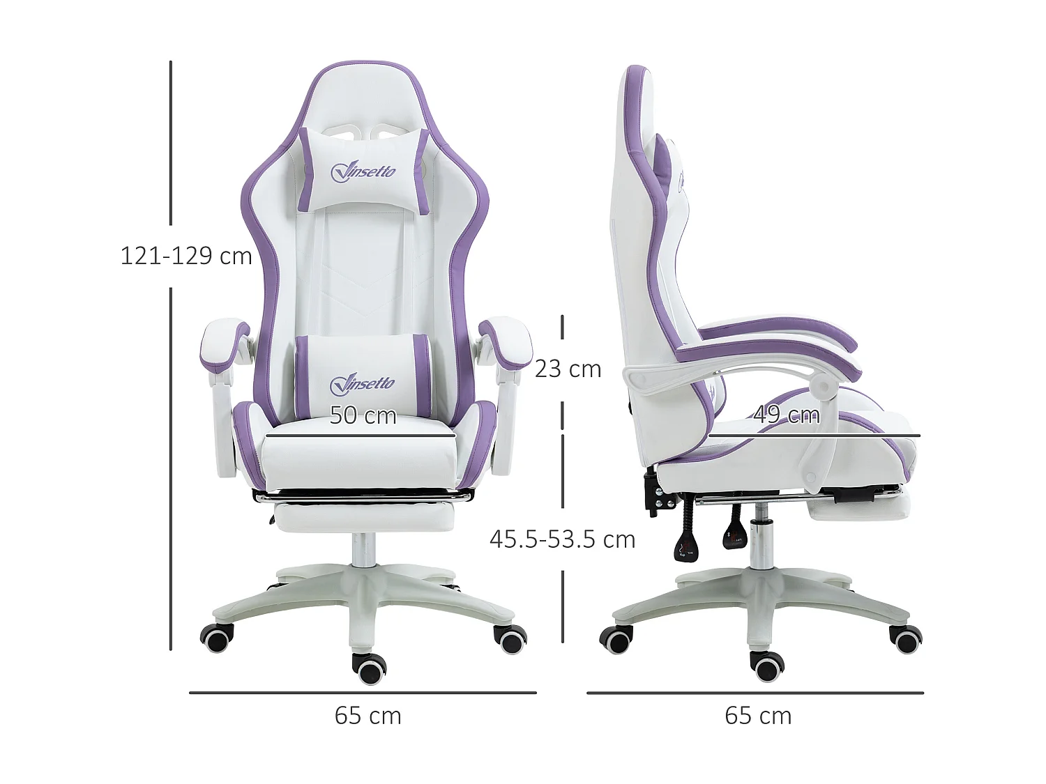 Sedia gaming altezza regolabile con schienale reclinabile bianco viola
