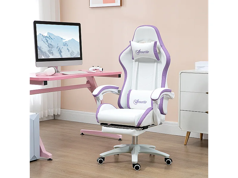 Sedia gaming altezza regolabile con schienale reclinabile bianco viola