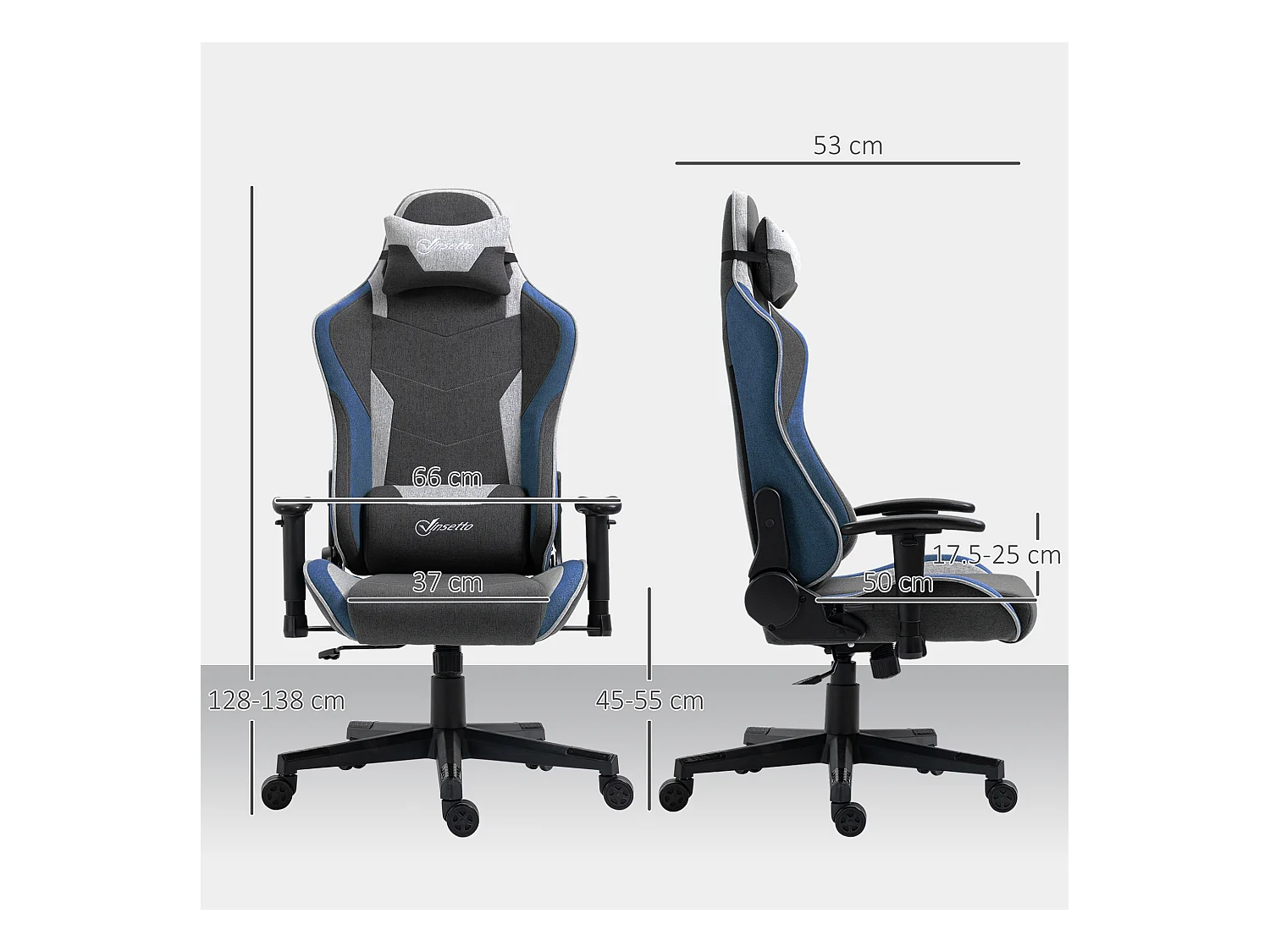 Sedia da gaming ad altezza regolabile e reclinabile a 150° grigio