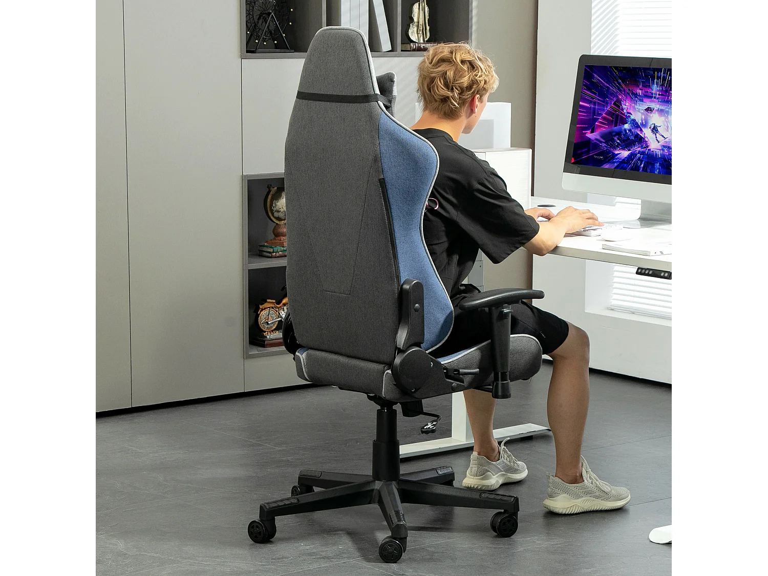 Sedia da gaming ad altezza regolabile e reclinabile a 150° grigio