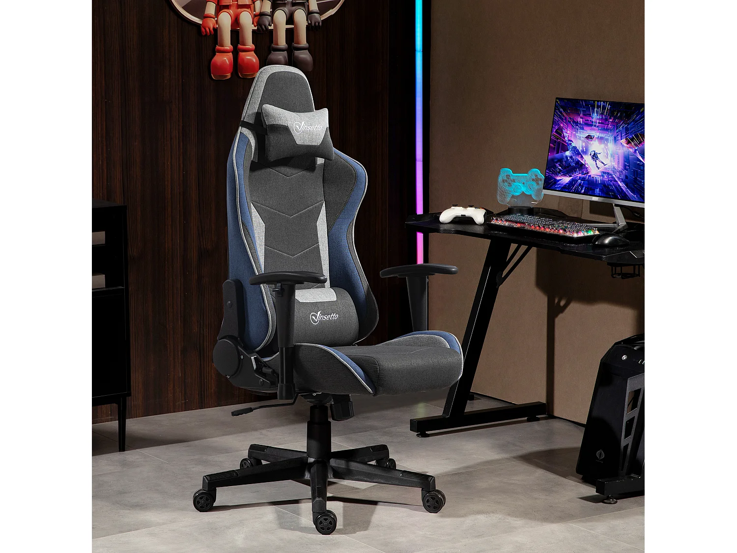 Sedia da gaming ad altezza regolabile e reclinabile a 150° grigio