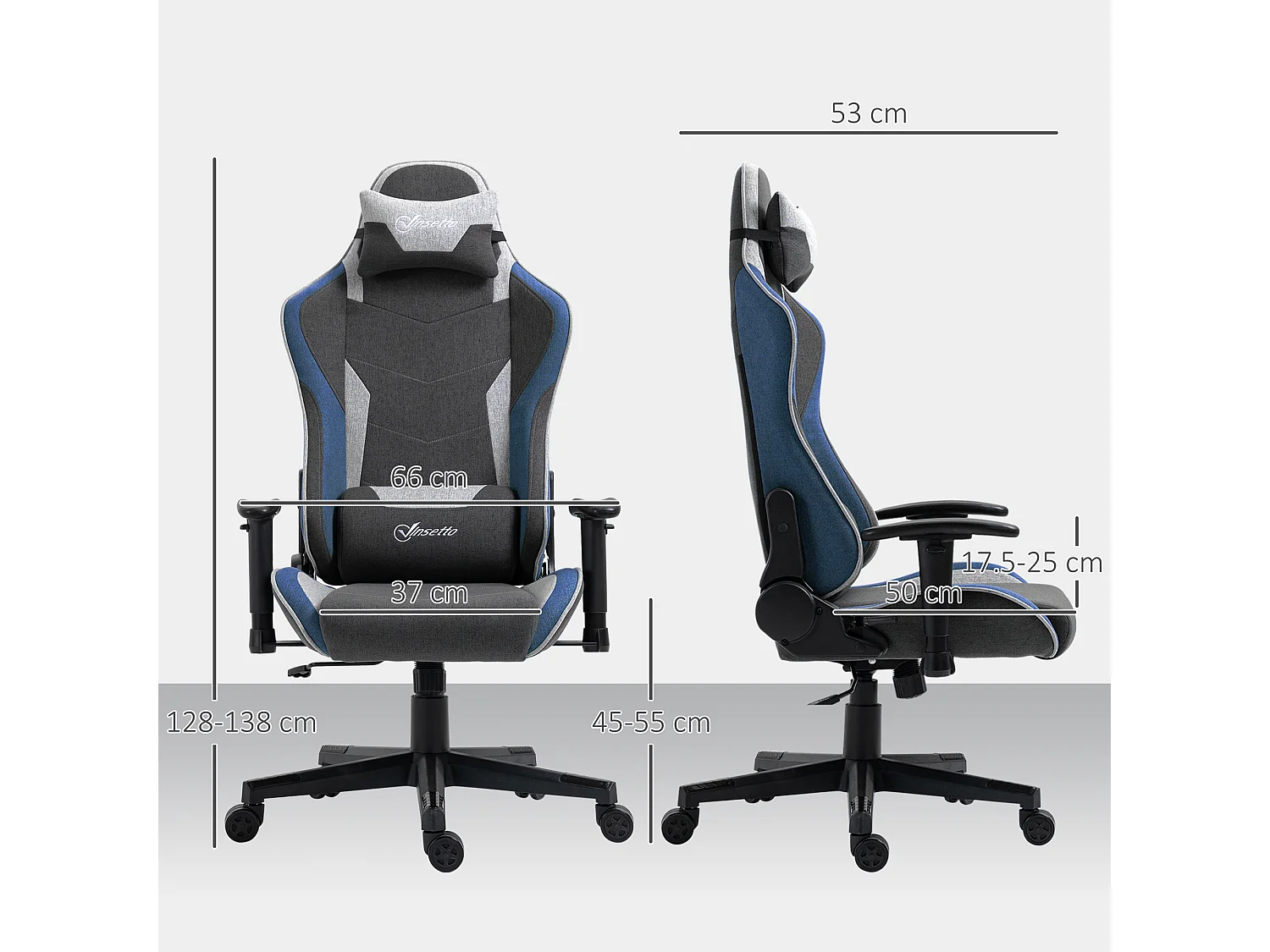 Sedia da gaming ad altezza regolabile e reclinabile a 150° grigio