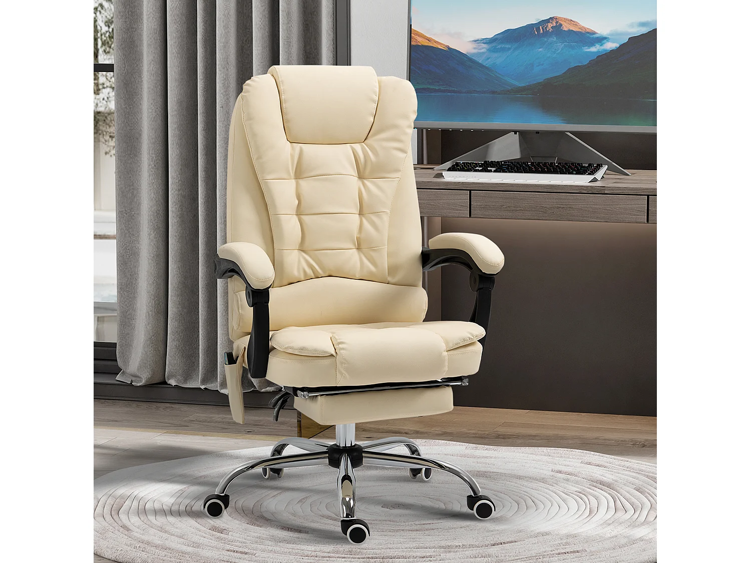 Poltrona massaggiante da ufficio ergonomica e girevole in finta pelle