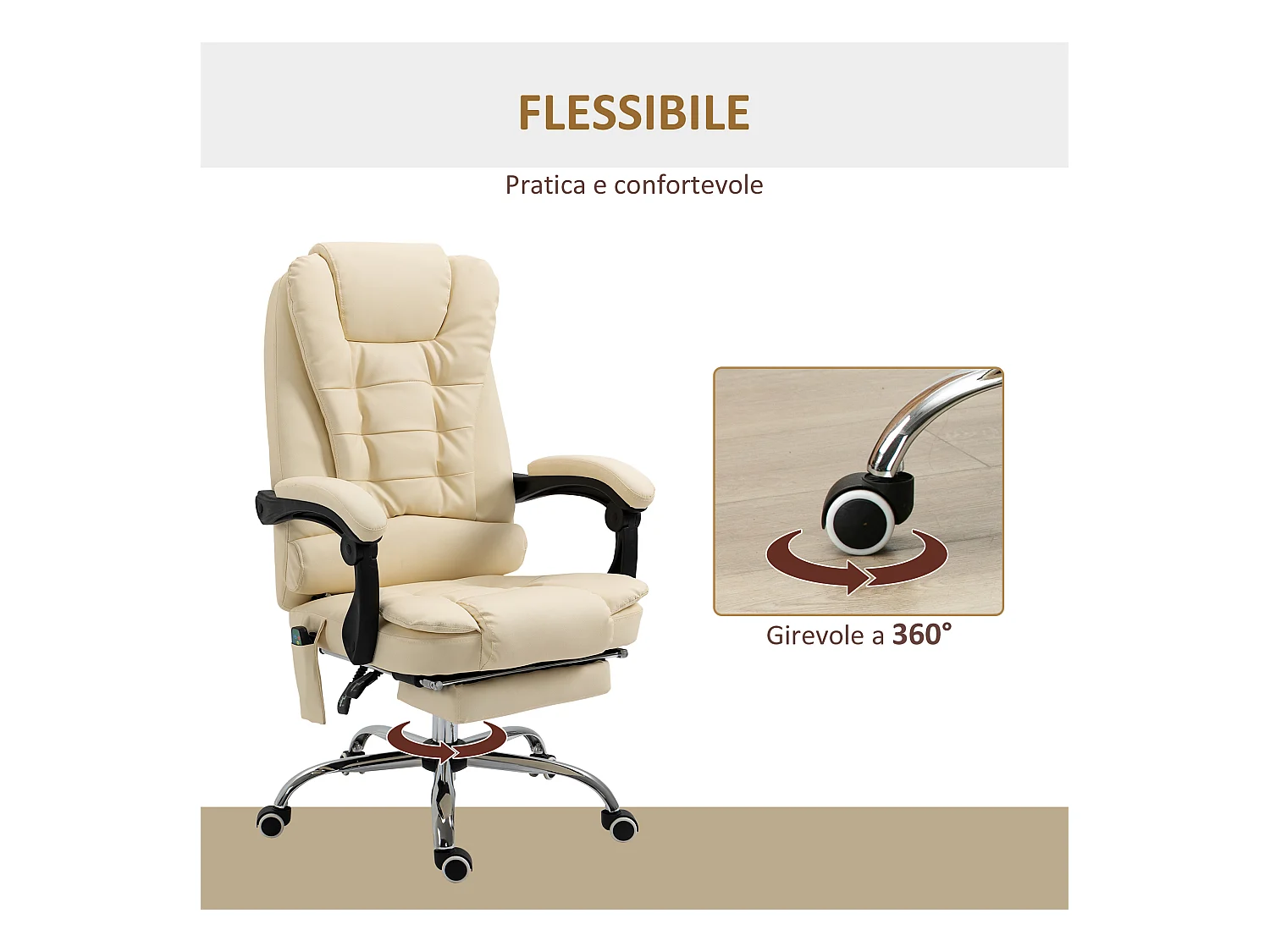 Poltrona massaggiante da ufficio ergonomica e girevole in finta pelle