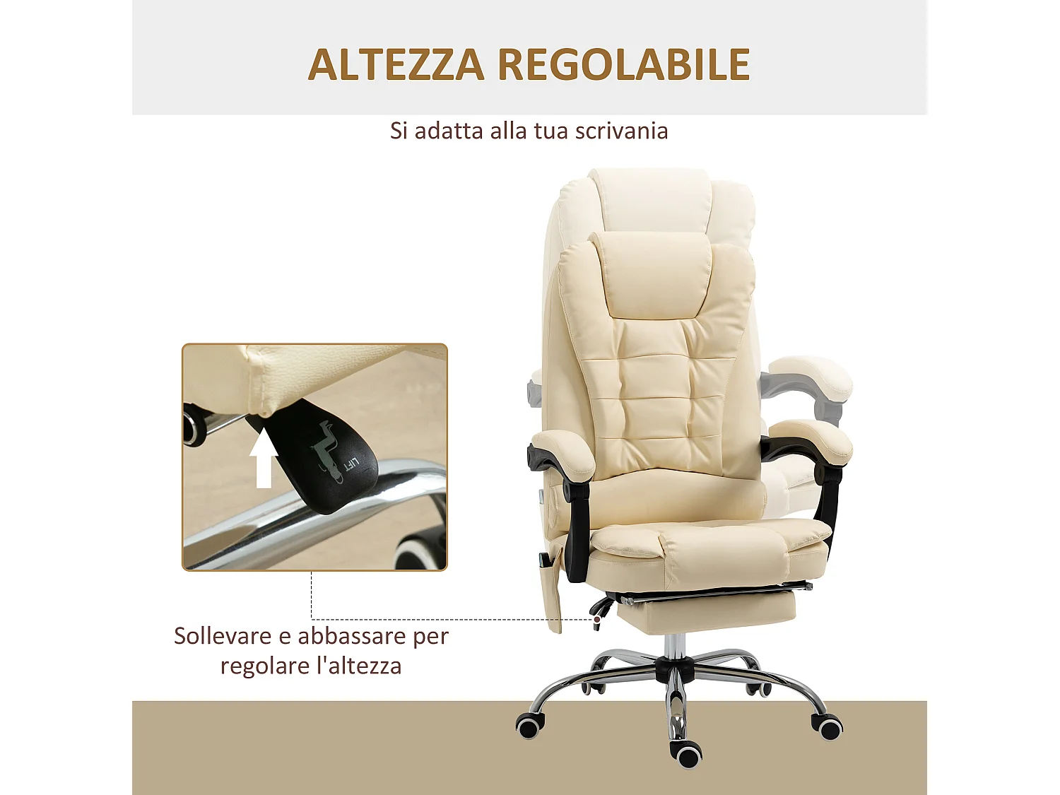 Poltrona massaggiante da ufficio ergonomica e girevole in finta pelle