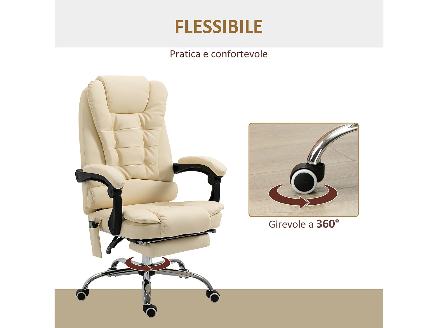 Poltrona massaggiante da ufficio ergonomica e girevole in finta pelle