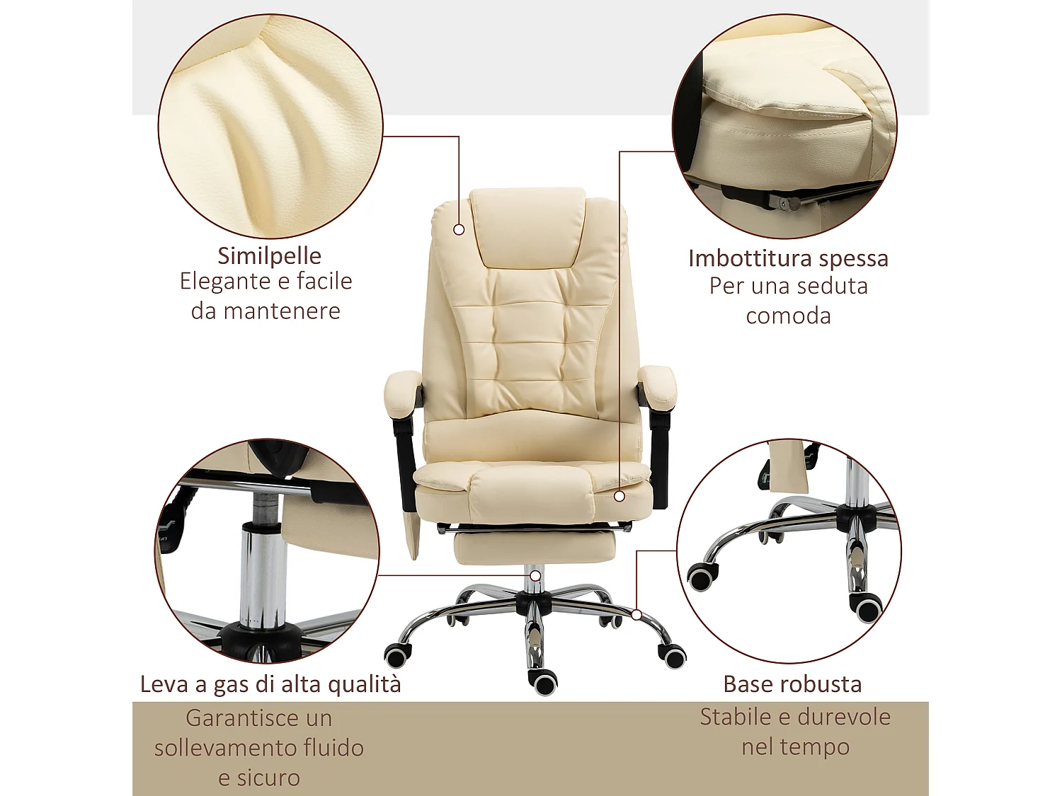 Poltrona massaggiante da ufficio ergonomica e girevole in finta pelle