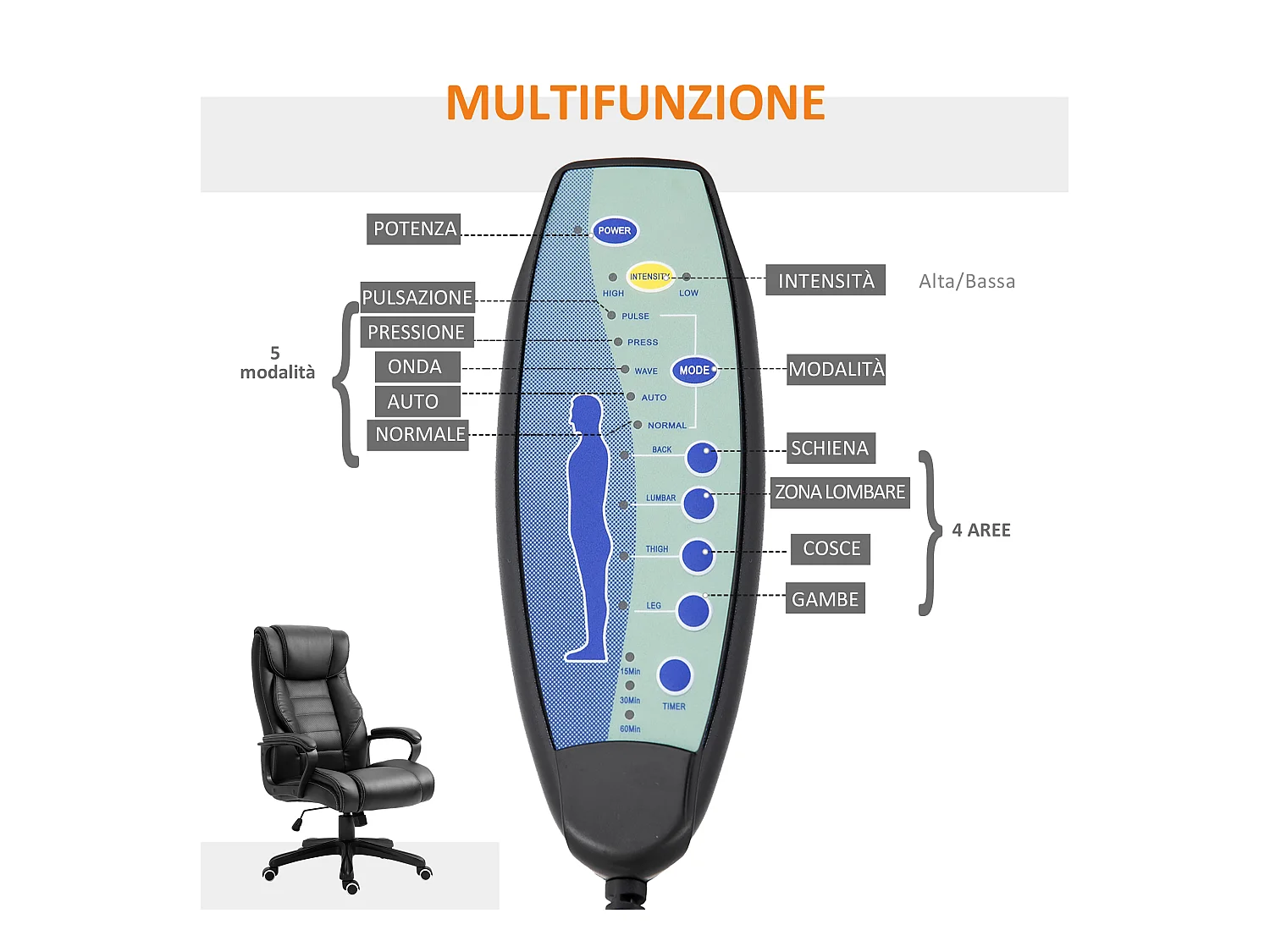 Poltrona massaggiante da ufficio ad altezza regolabile nera