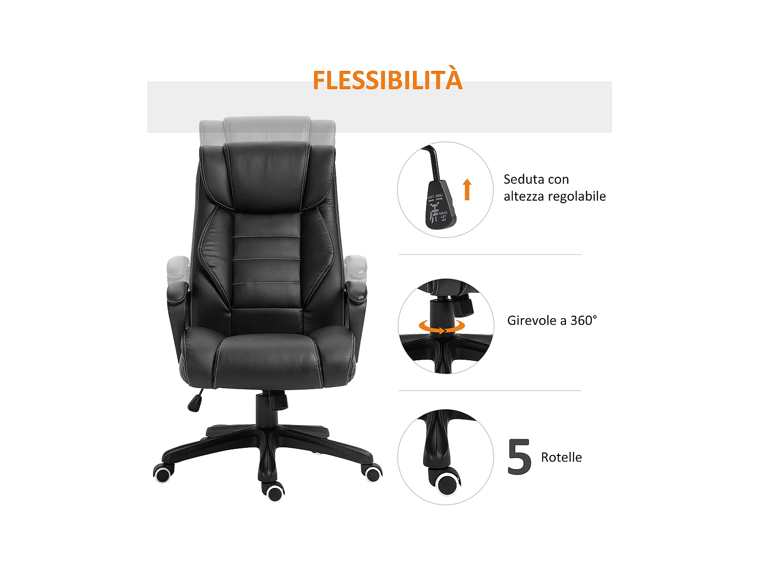 Poltrona massaggiante da ufficio ad altezza regolabile nera