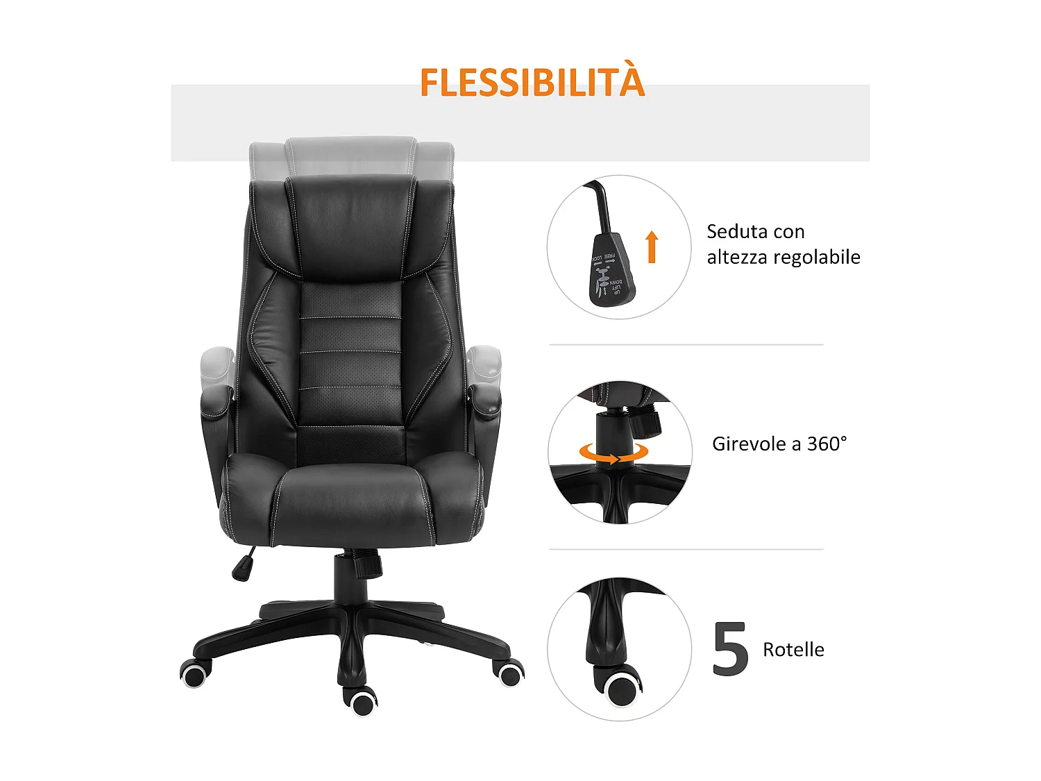 Poltrona massaggiante da ufficio ad altezza regolabile nera