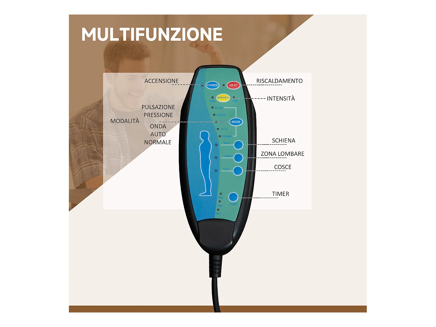 Sedia da ufficio massaggiante e riscaldante con poggiapiedi crema