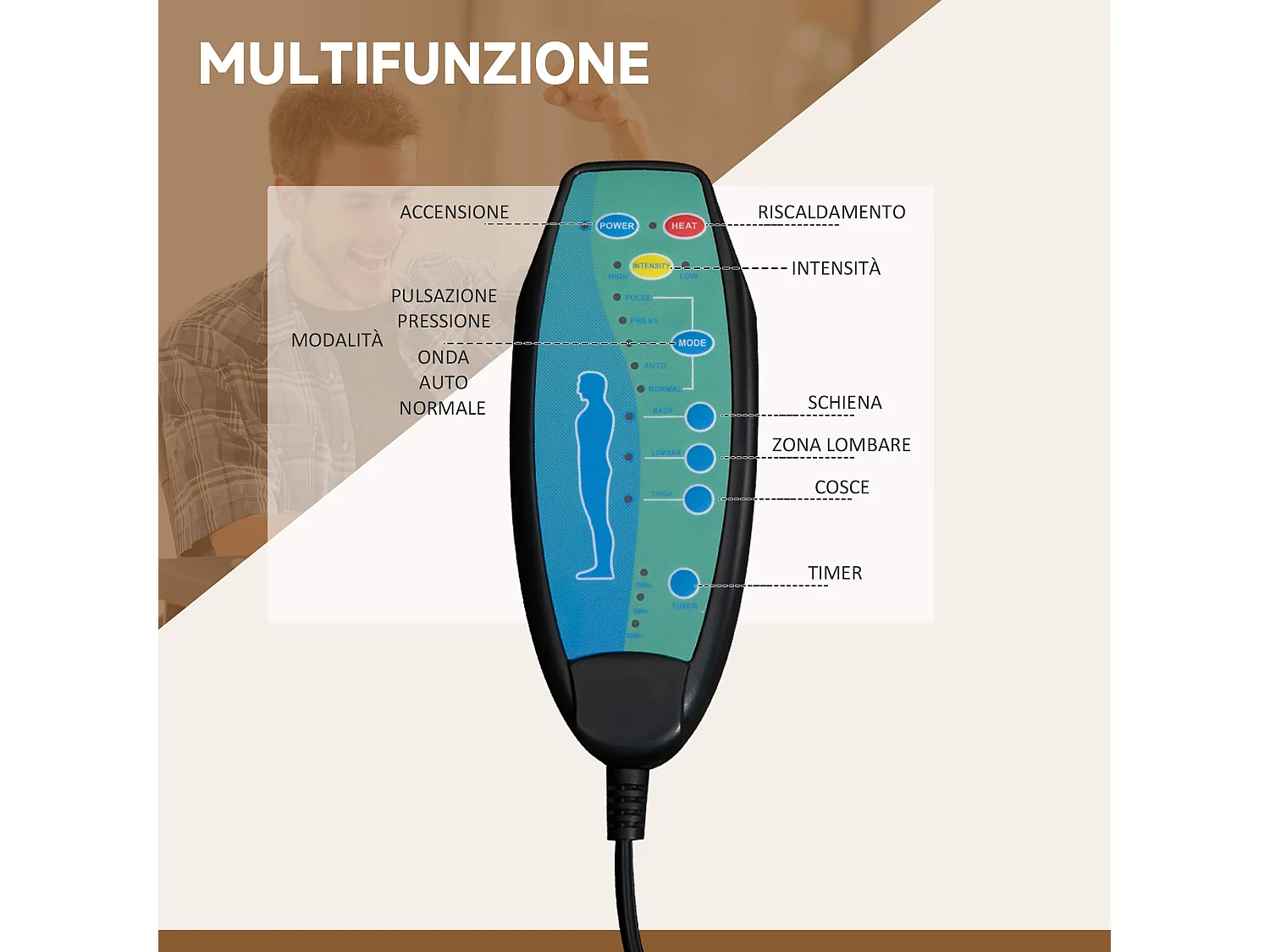 Sedia da ufficio massaggiante e riscaldante con poggiapiedi crema
