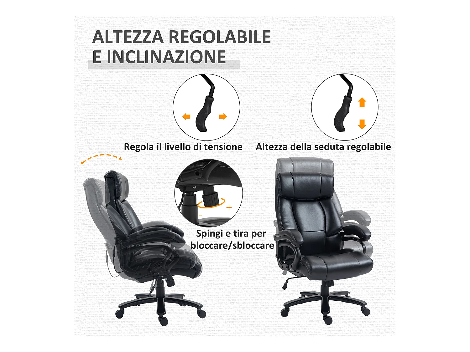 Poltrona da ufficio massaggiante e riscaldata con 8 programmi nera