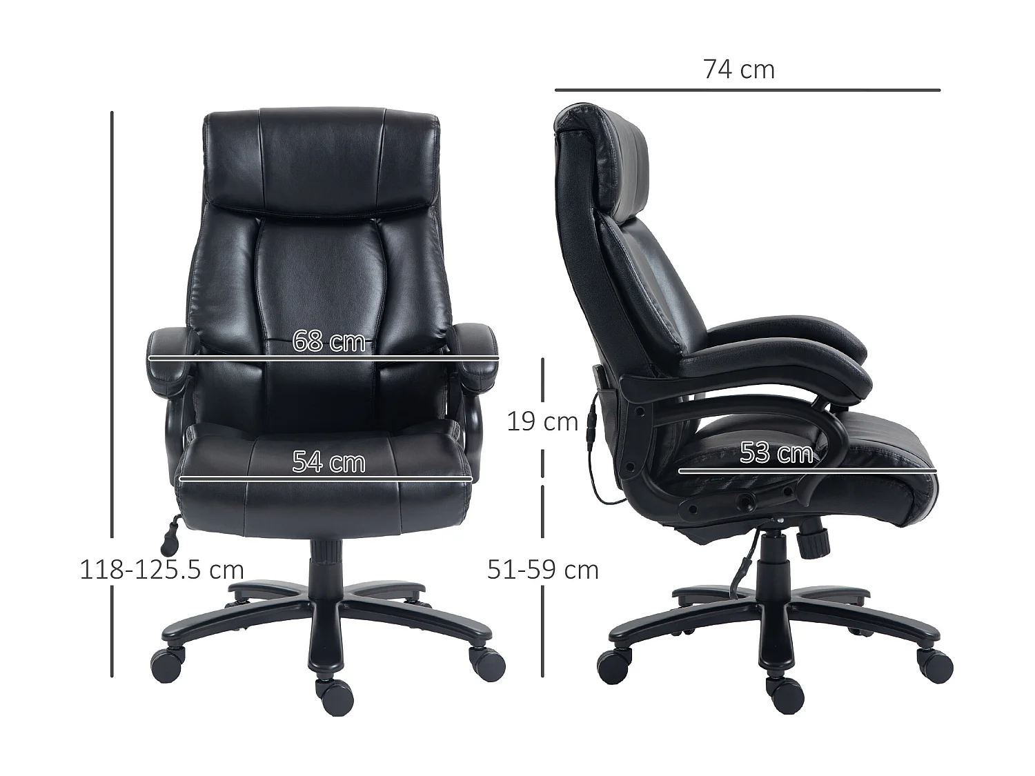 Poltrona da ufficio massaggiante e riscaldata con 8 programmi nera