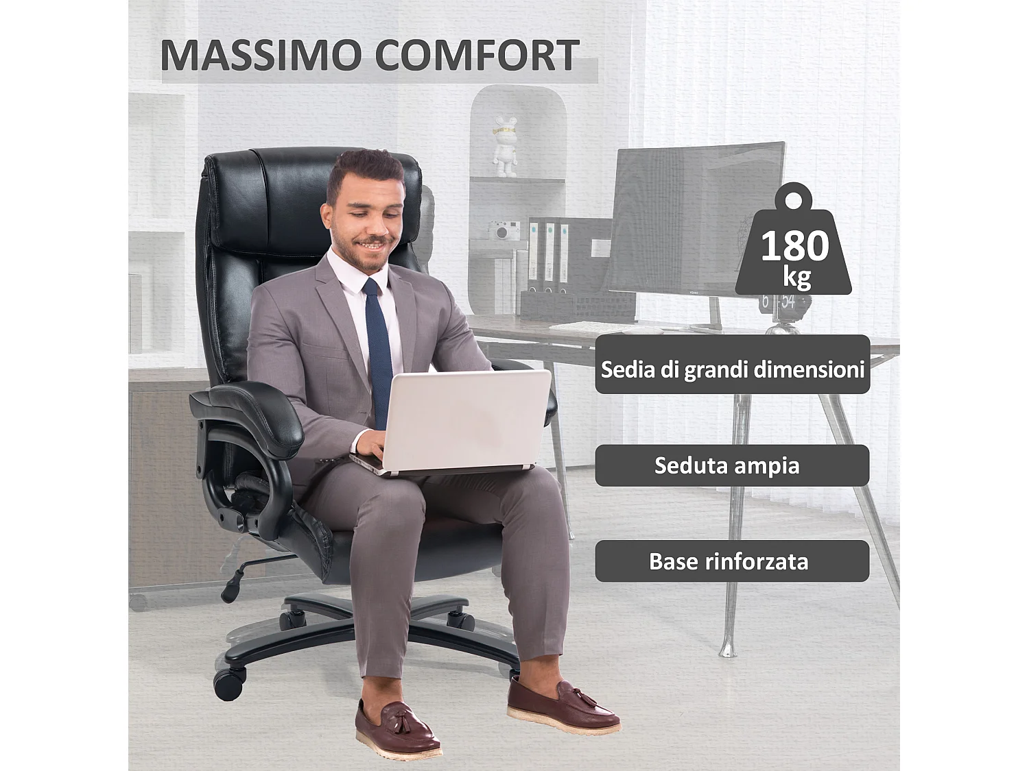 Poltrona da ufficio massaggiante e riscaldata con 8 programmi nera