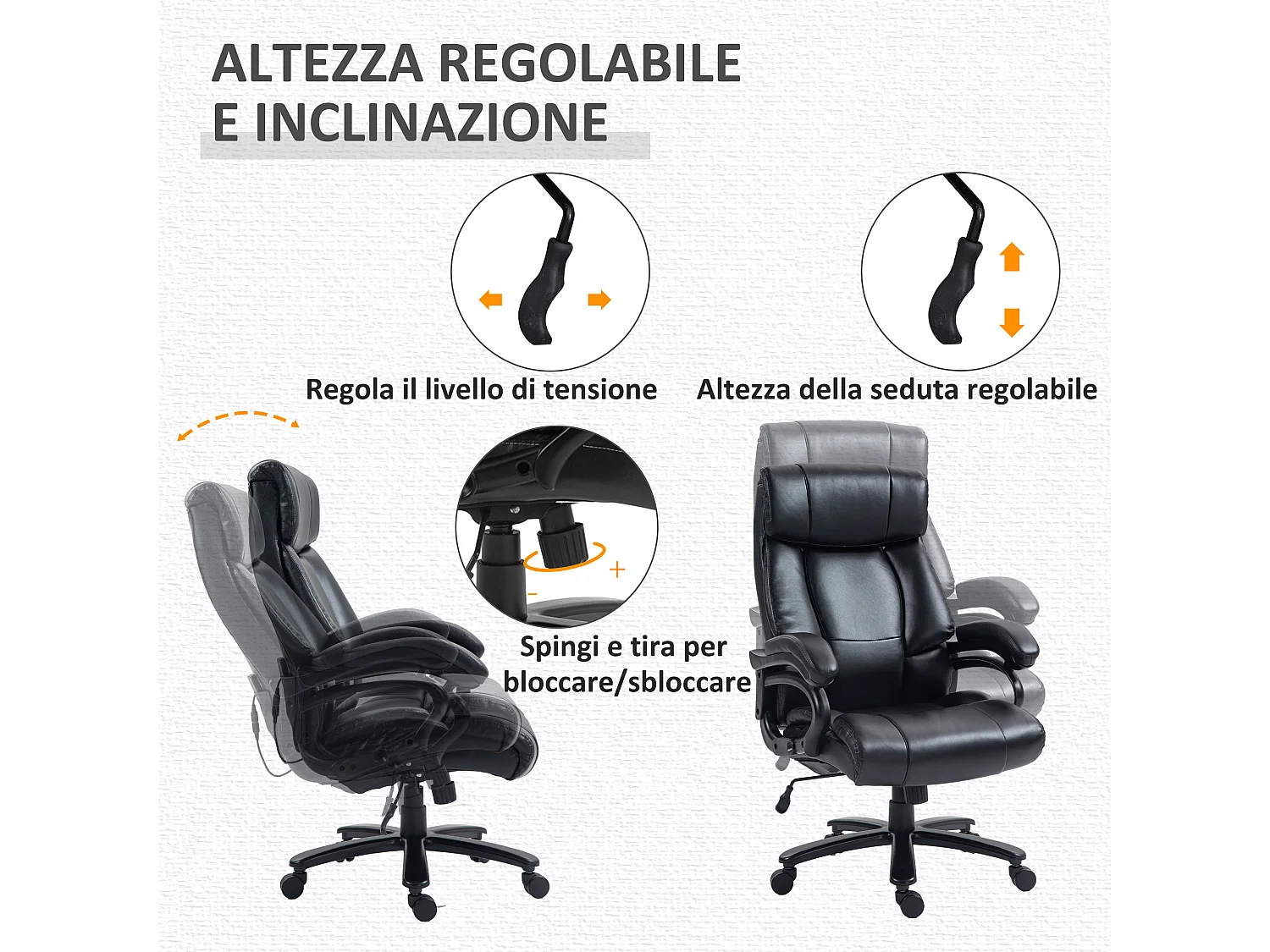 Poltrona da ufficio massaggiante e riscaldata con 8 programmi nera