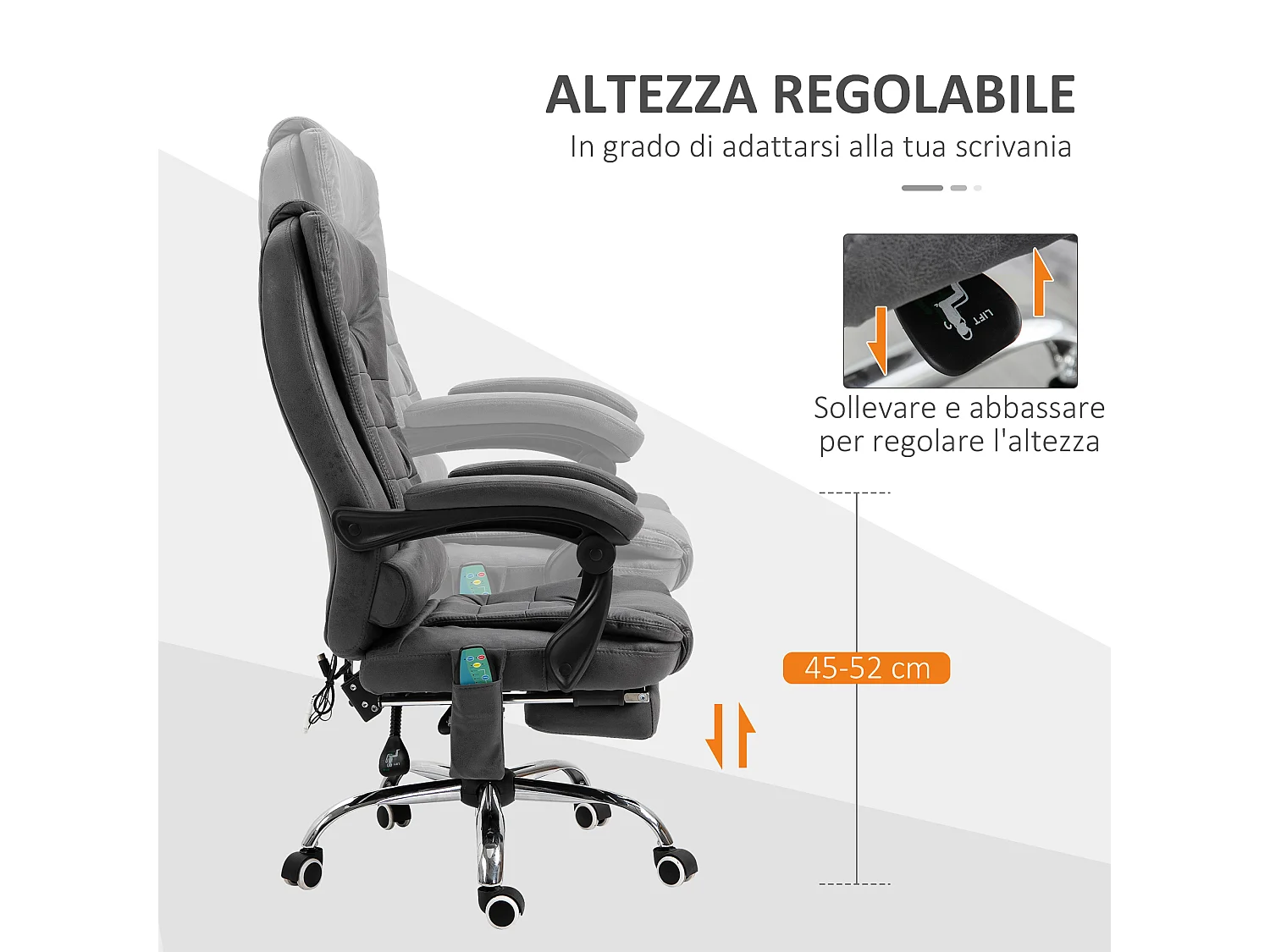 Poltrona da ufficio massaggiante e reclinabile altezza regolabile